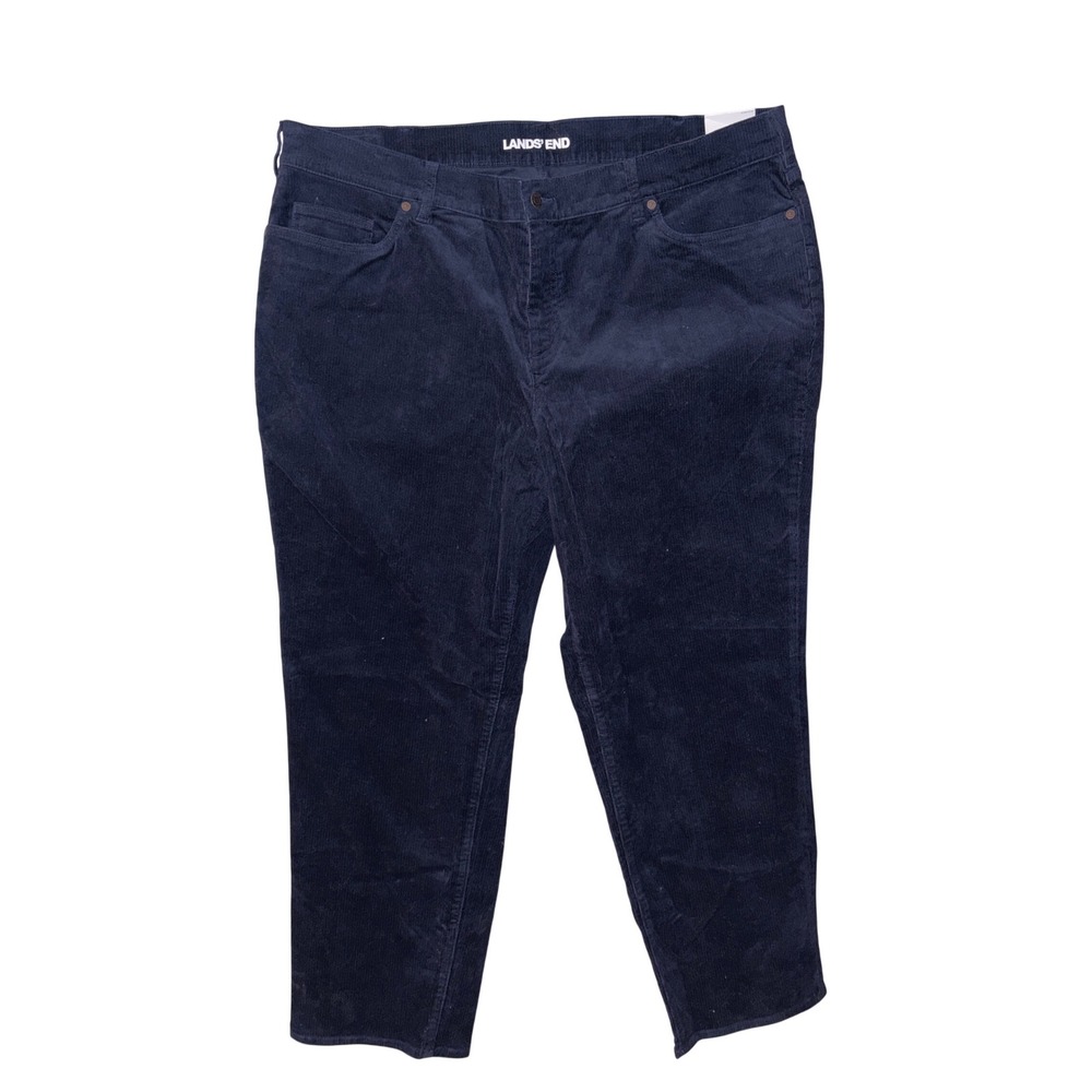 Lands End Navy Blue Corduroy High‎ Rise Straight Leg Pants Women's 24W